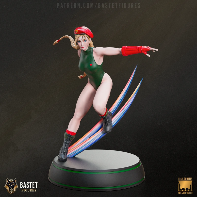 Cammy Street Fighter fan figure in a dynamic pose on a display base