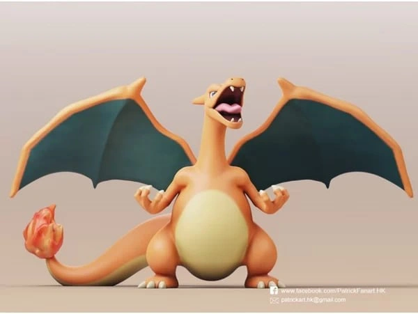 Charizard Pokémon 3D model with spread wings and flaming tail