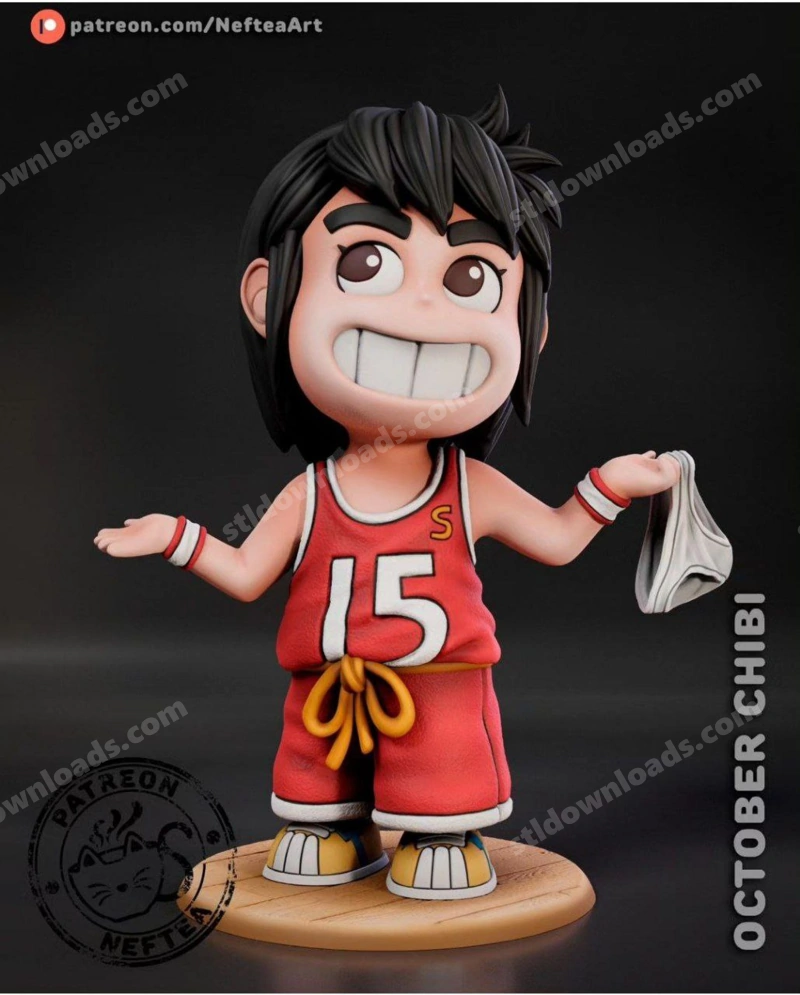 Chibi Dash Kappei figure in a red number 15 jersey holding a cloth accessory