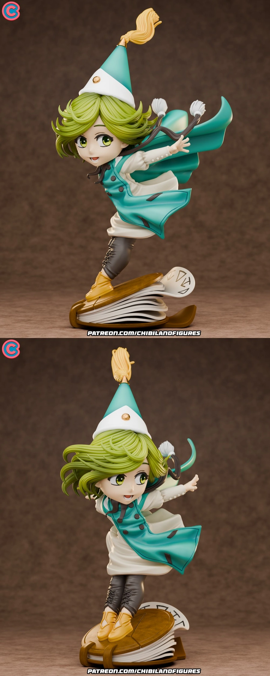 Coco from Witch Hat Atelier 3D figure with a pointed hat and book base