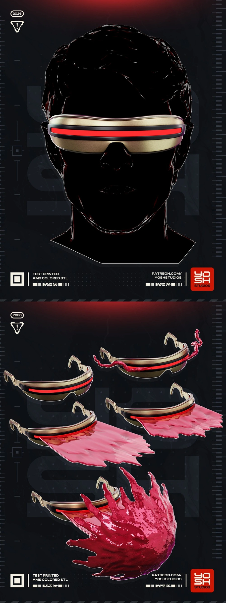 Cyclops Doomsday visor with gold frame, red lens strip, and energy attachments