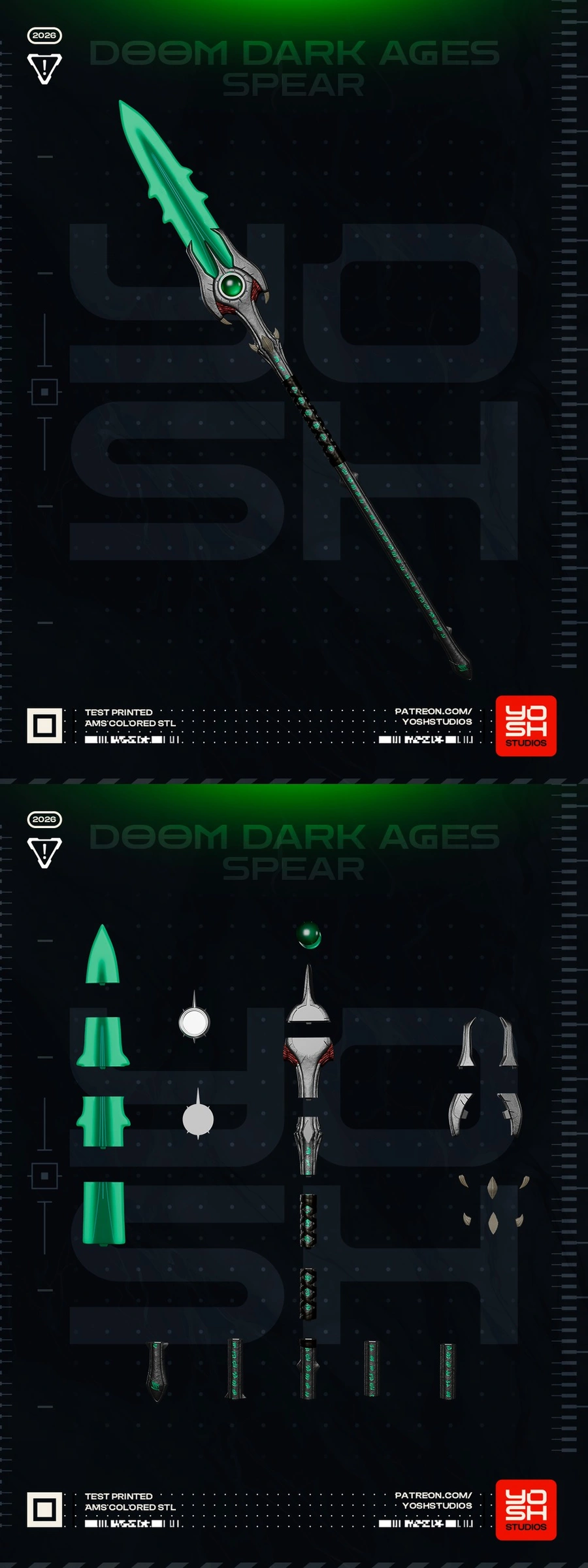 DOOM: The Dark Ages spear with green blade and ornate guard