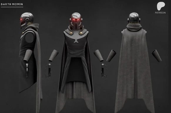 Darth Momin Star Wars armored figure with red visor and cape