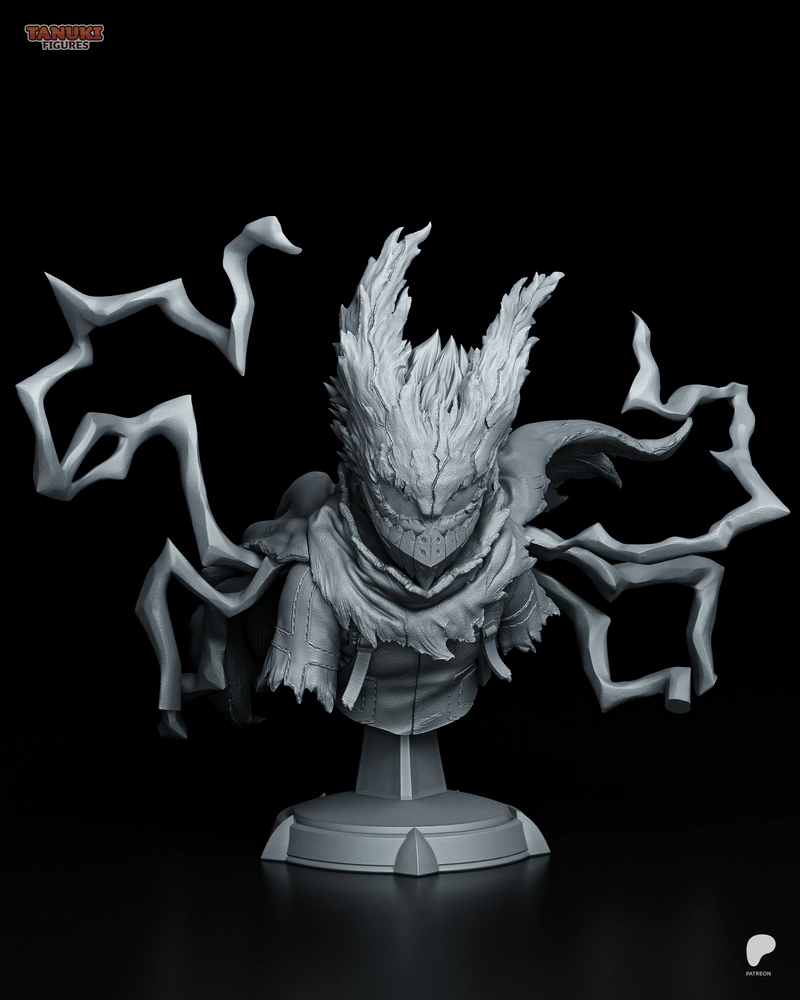 Deku My Hero Academia bust with spiky hair, energy effects, and display base