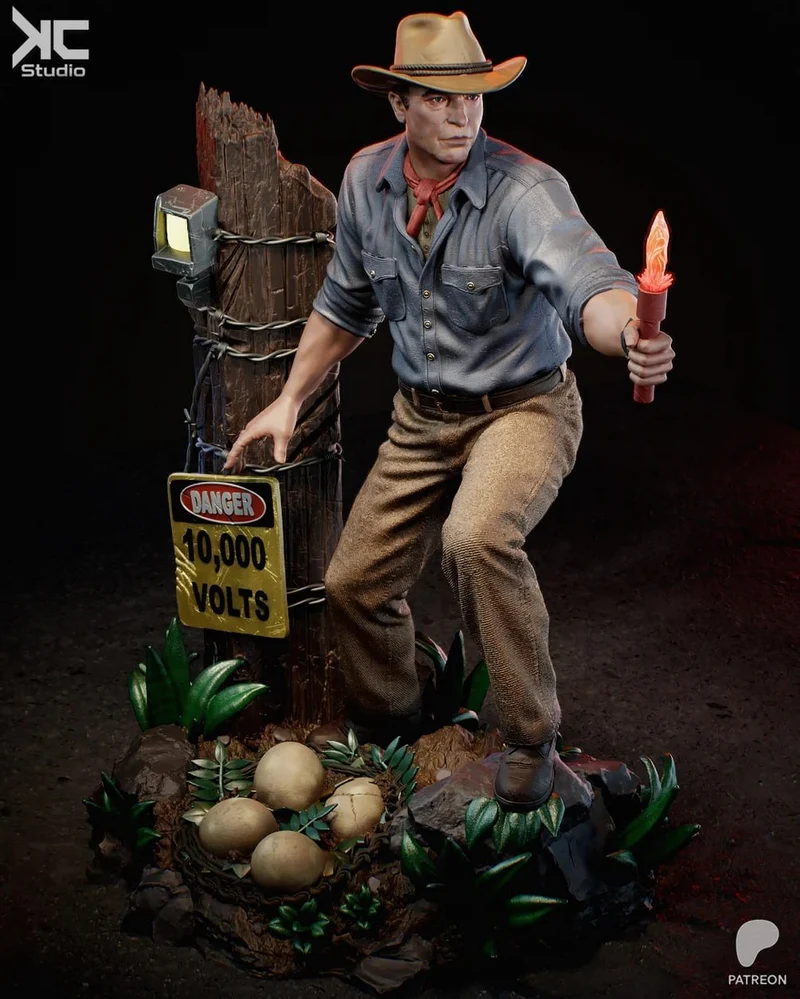 Indiana Jones figure with torch on a jungle adventure diorama base