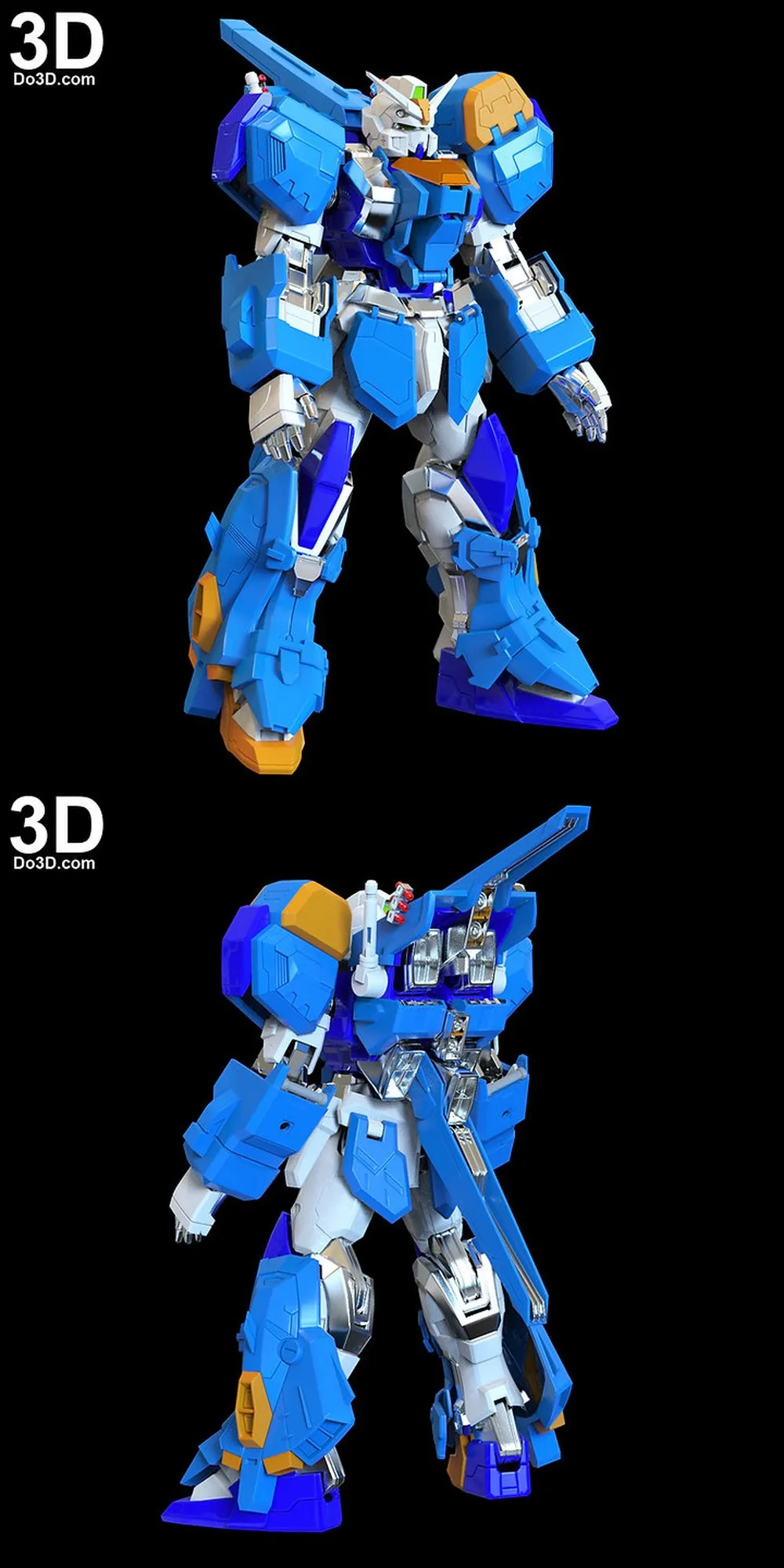 Duel Gundam Assault Shroud mecha figure with blue armor and white limbs