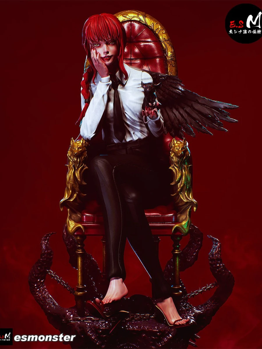Makima from Chainsaw Man seated on an ornate throne with dark wings