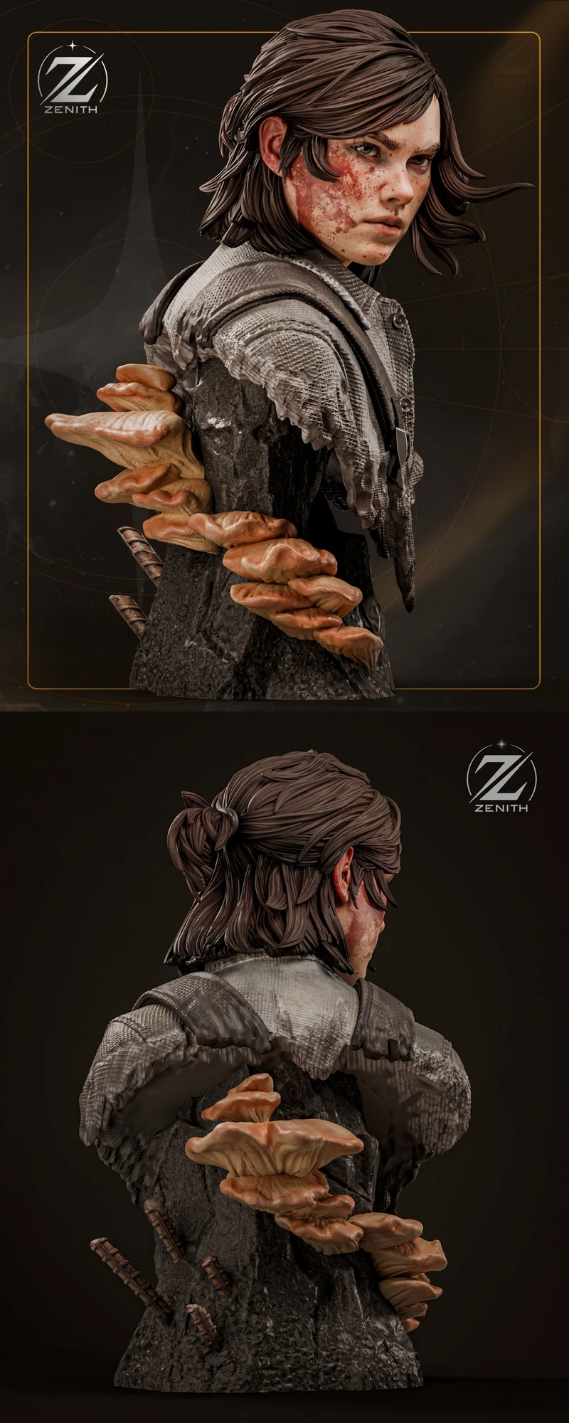 Ellie Williams The Last of Us 3D bust with mushrooms and layered clothing