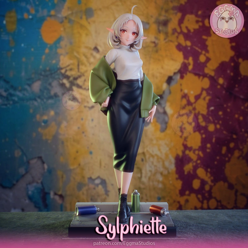 Sylphiette Mushoku Tensei elf figure with silver hair and green cardigan