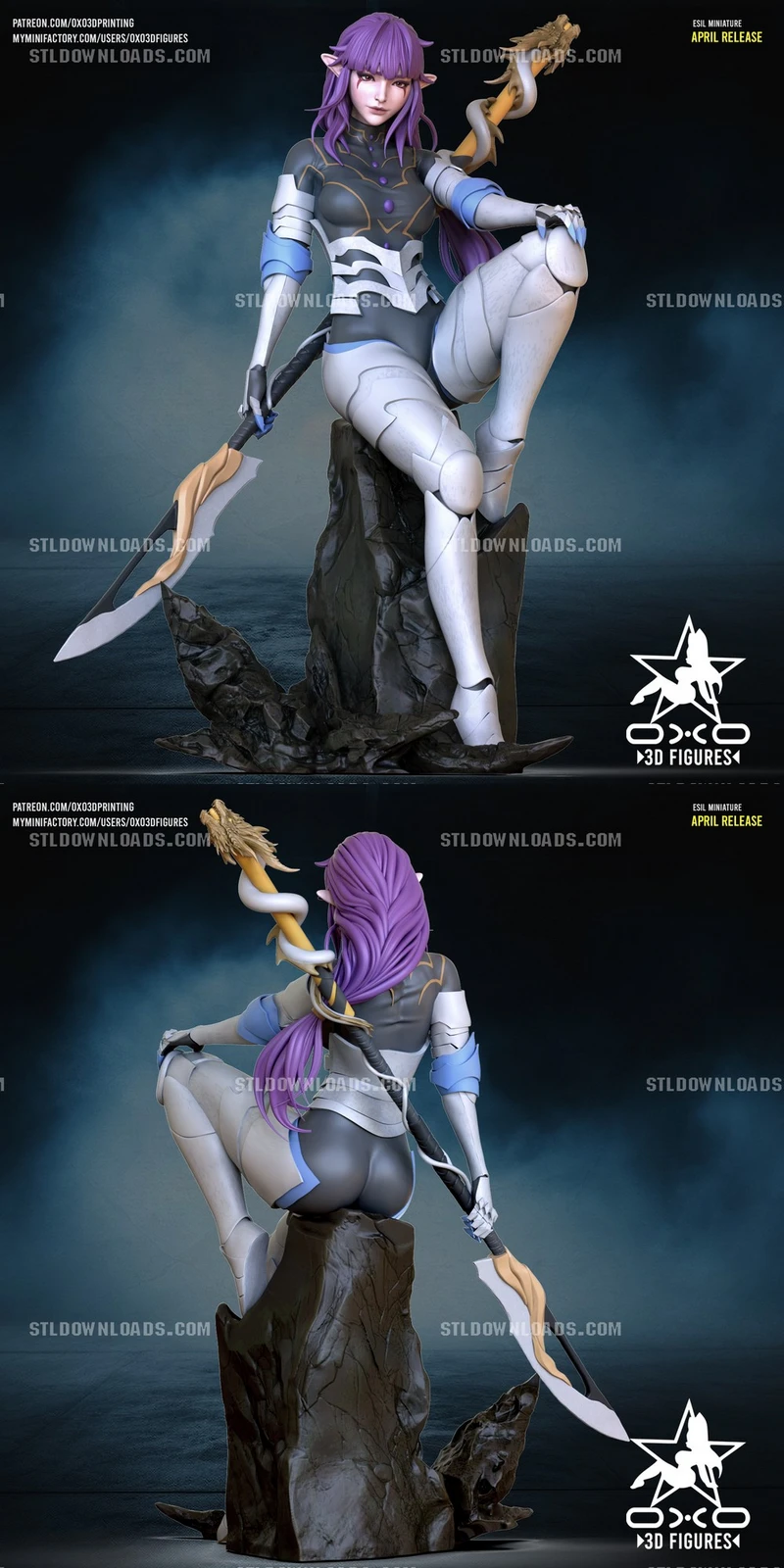 Esil from Solo Leveling seated in armor on a rocky base with a bladed weapon