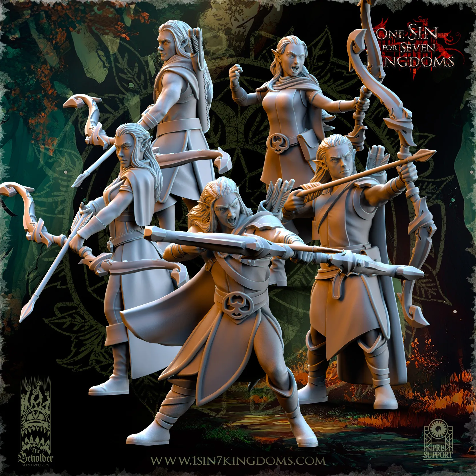 Evergreen Elves Rangers fantasy elf archers with bows, quivers, capes, and layered clothing