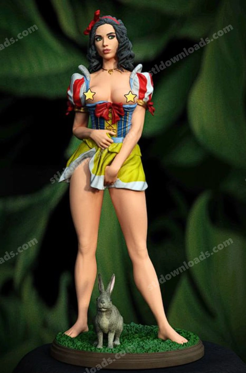 Snow White character statue with a rabbit on a round display base