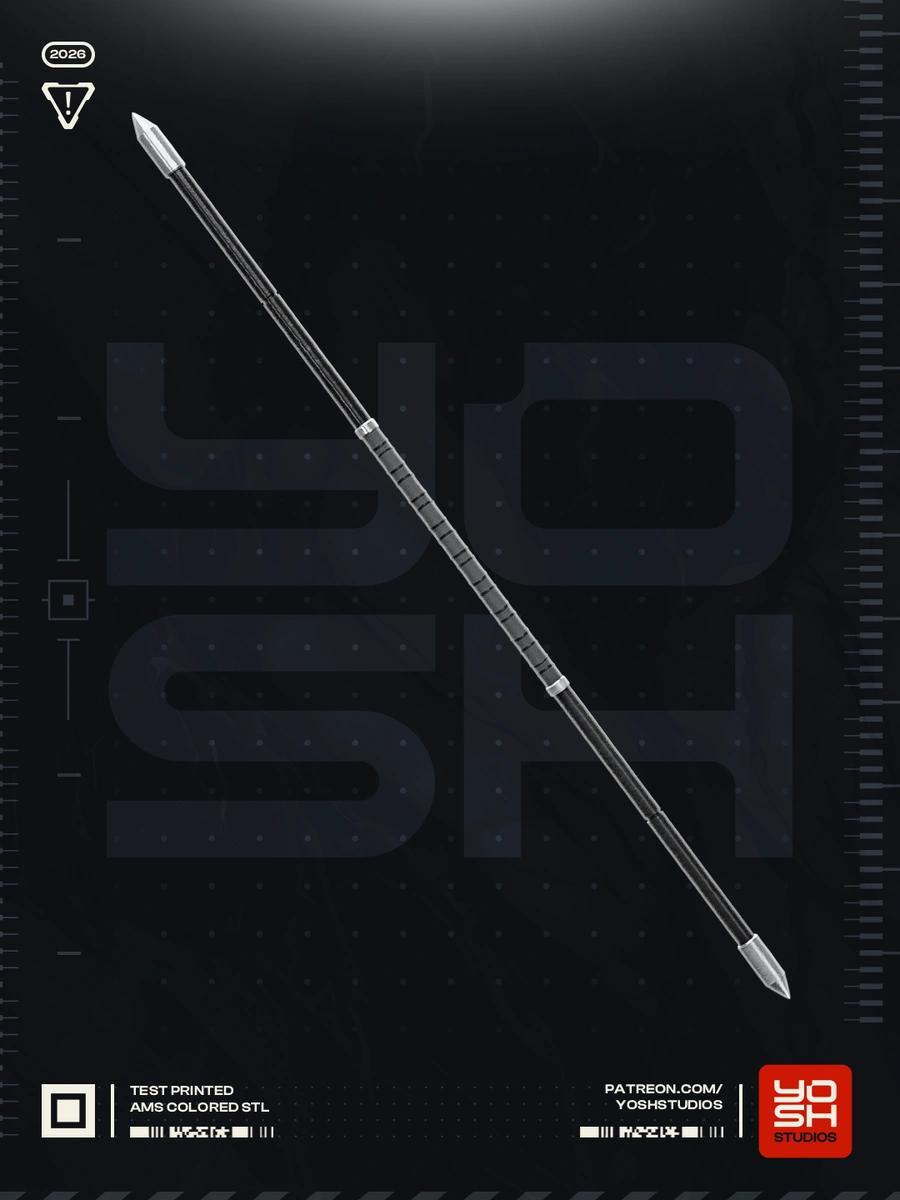 Marvel Gambit staff 3D model with a long segmented shaft and pointed ends