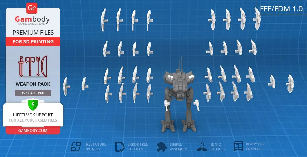Locust BattleMech STL miniature with armored torso, long legs, and weapon parts