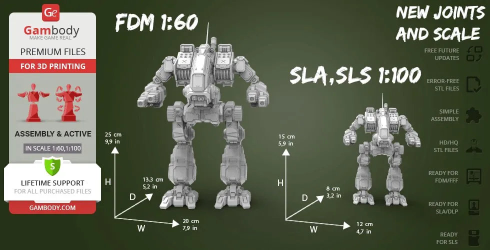 Mad Dog BattleMech STL model with armored limbs and shoulder weapon housings