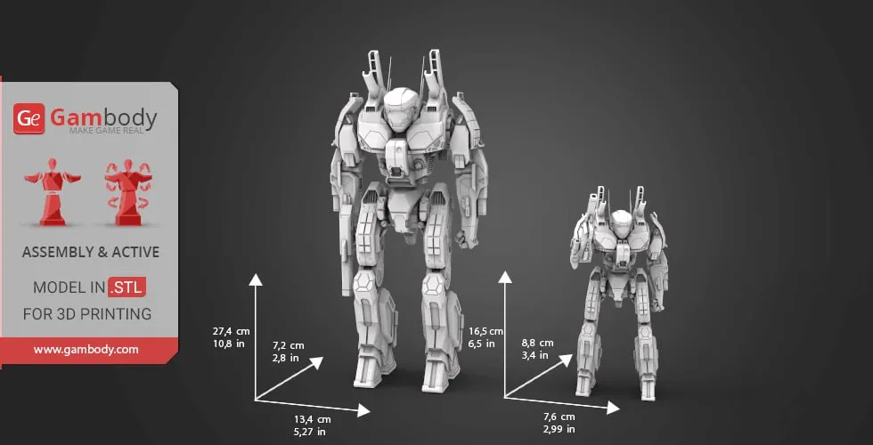 Phoenix Hawk BattleMech STL model shown in two displayed sizes