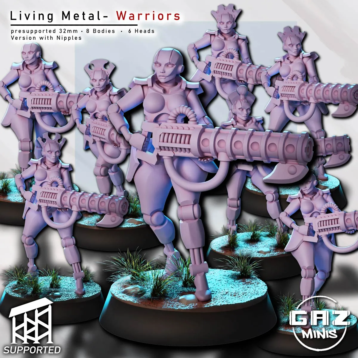Hotwired Living Metal armored warrior miniatures with futuristic weapons