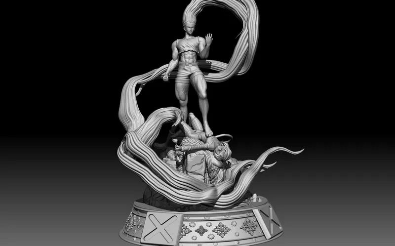Gon Freecss Hunter x Hunter statue with flowing hair and ornate base
