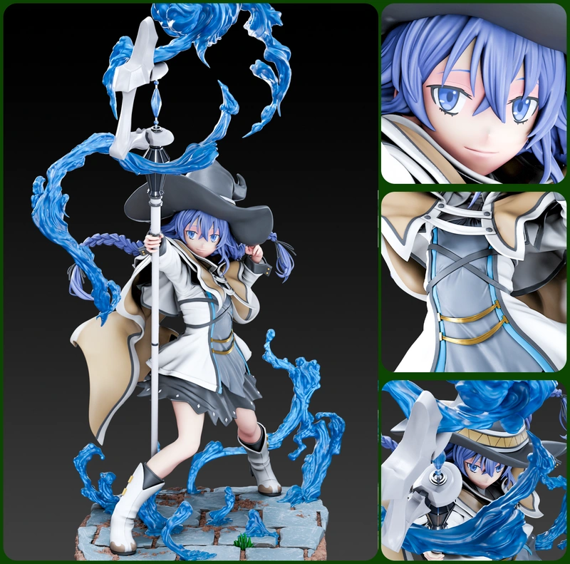 Roxy Migurdia Mushoku Tensei figure with staff, witch hat, and blue magic