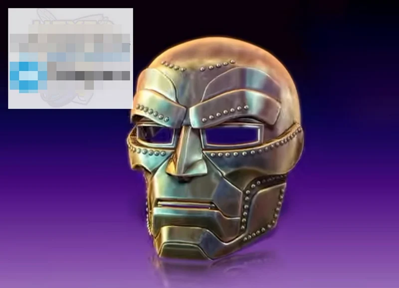 Metallic Marvel Doctor Doom mask model with angular armor plates and rivet details