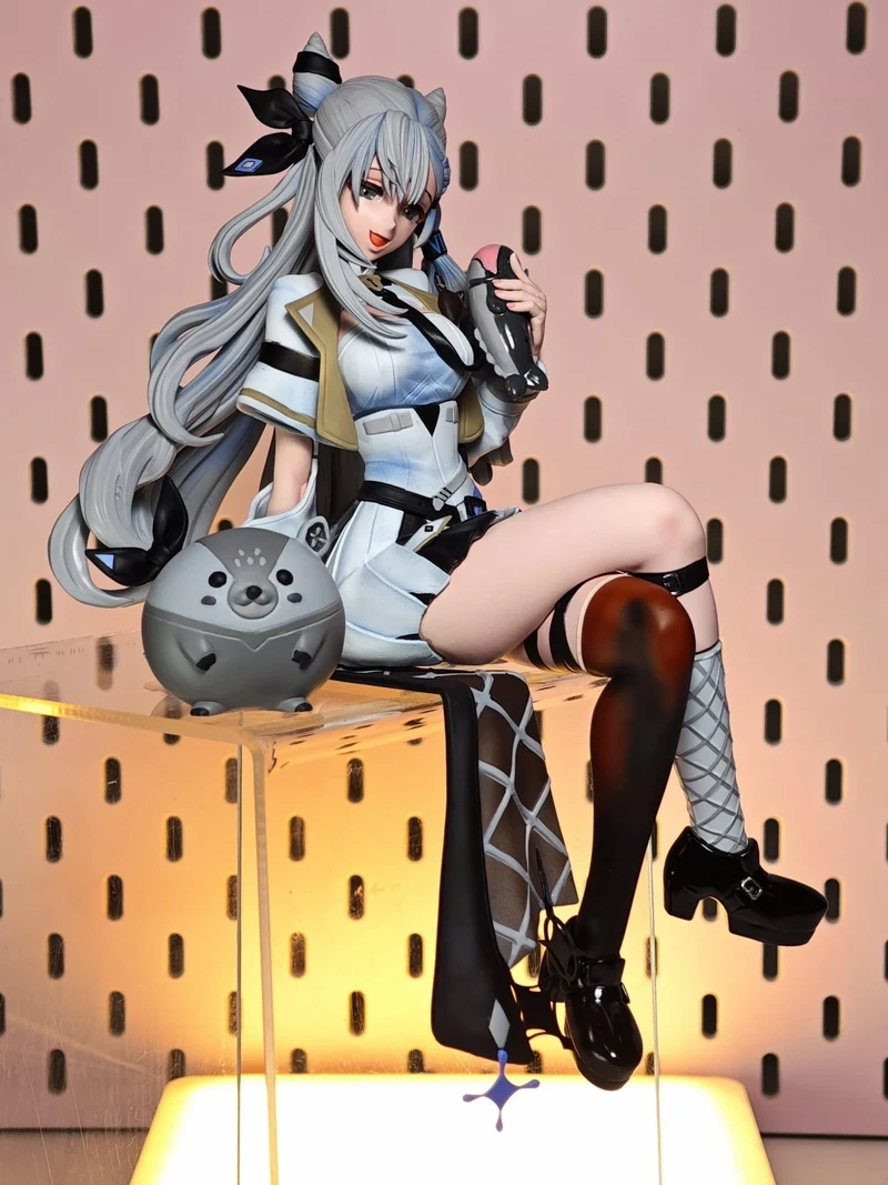 Vestia Zeta Hololive seated character figure with silver hair and gray companion