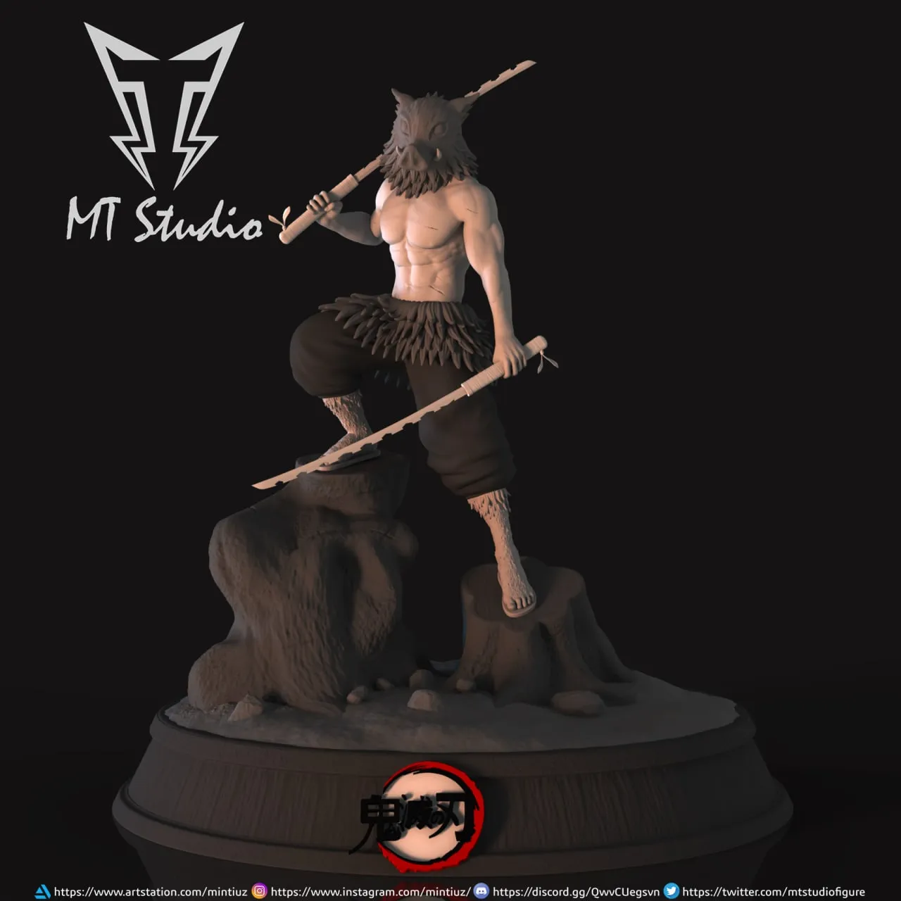 Inosuke Hashibira Demon Slayer figure with boar mask and swords