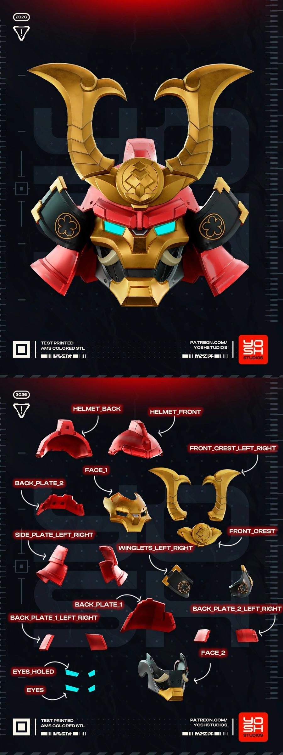 Iron Man Samurai armored bust with horned crest and cyan eyes