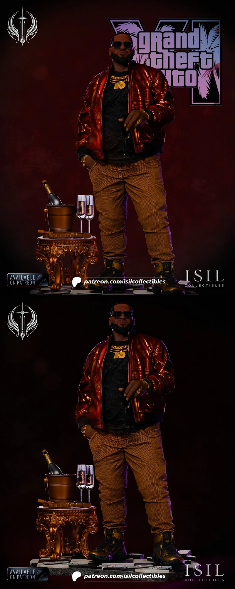 Ike from GTA VI character figure in a red jacket with sunglasses
