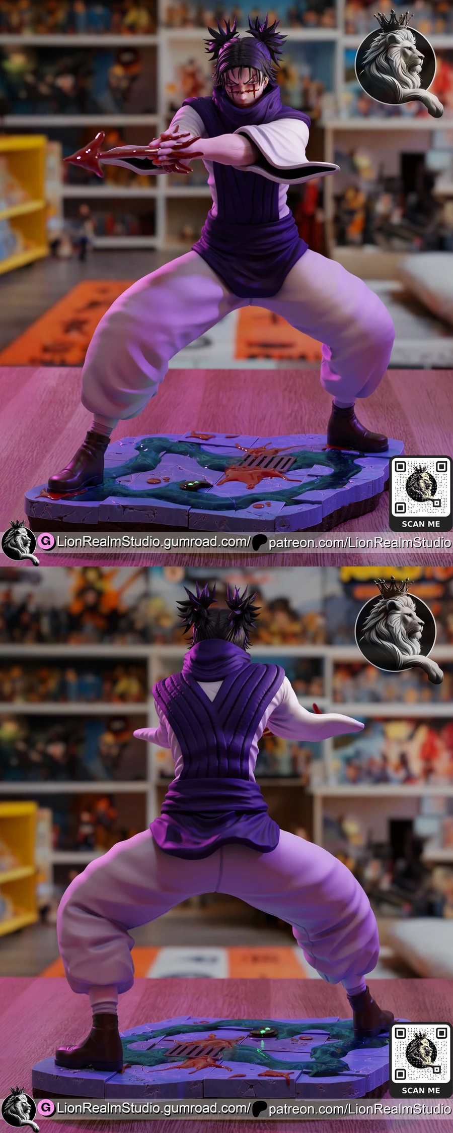 Choso Jujutsu Kaisen statue in a dynamic combat pose with blood effects