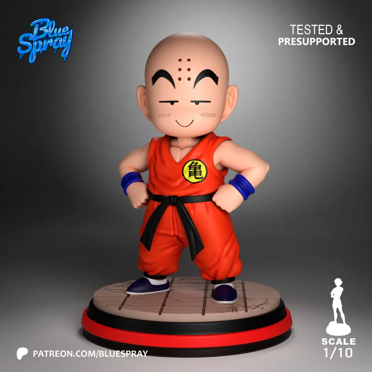 Chibi Krillin Dragon Ball figure in an orange gi on a round display base