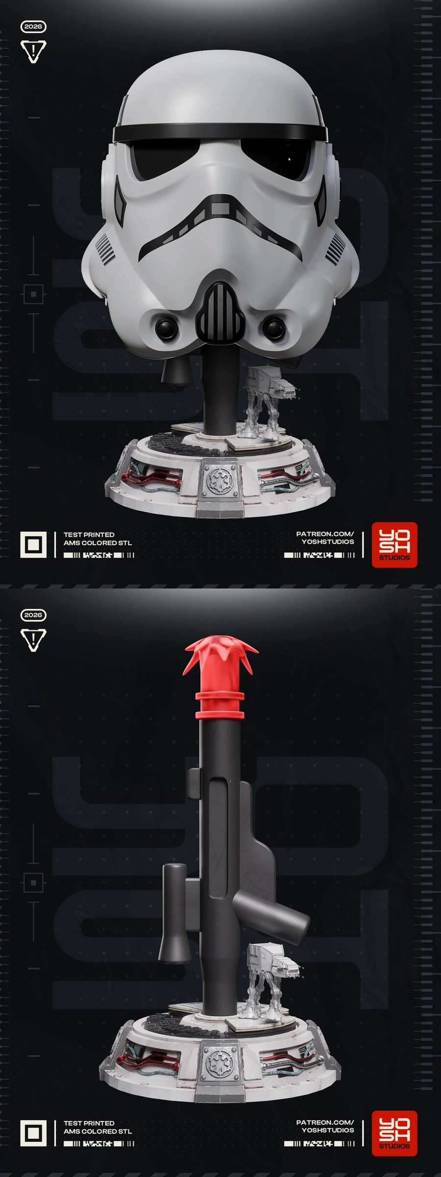 LEGO Star Wars Stormtrooper helmet on a detailed circular display stand