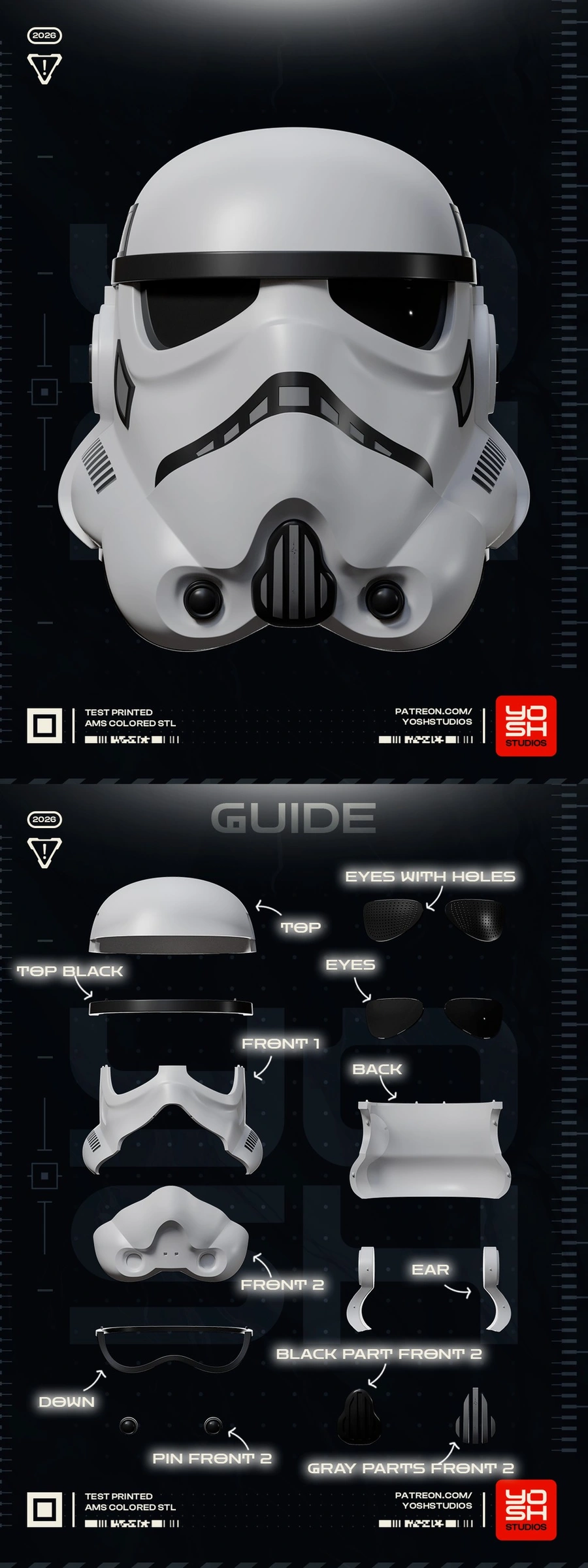 LEGO-style Star Wars Stormtrooper helmet with white armor and black visor details