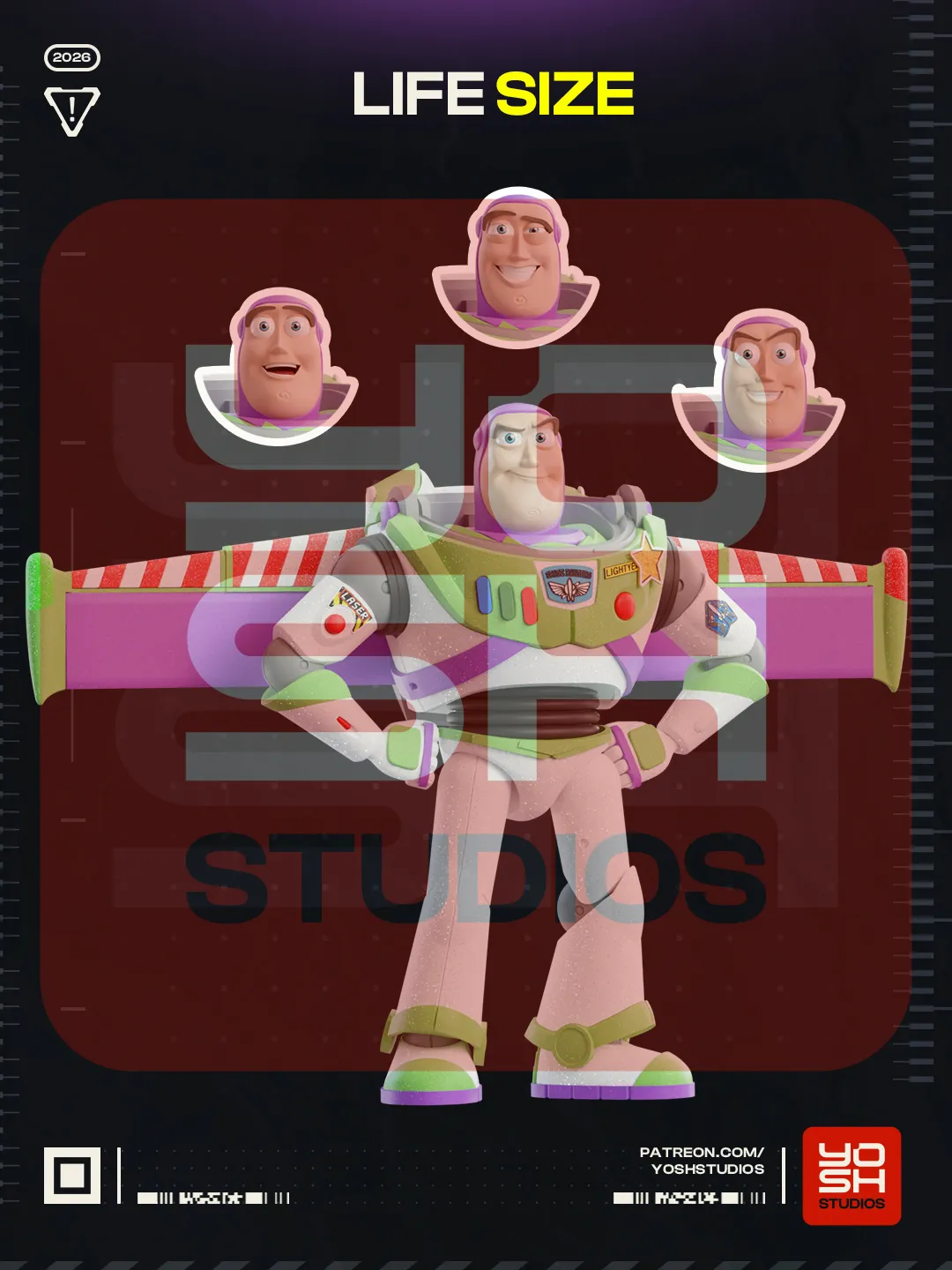 Life-size Buzz Lightyear figure in a colorful space ranger suit