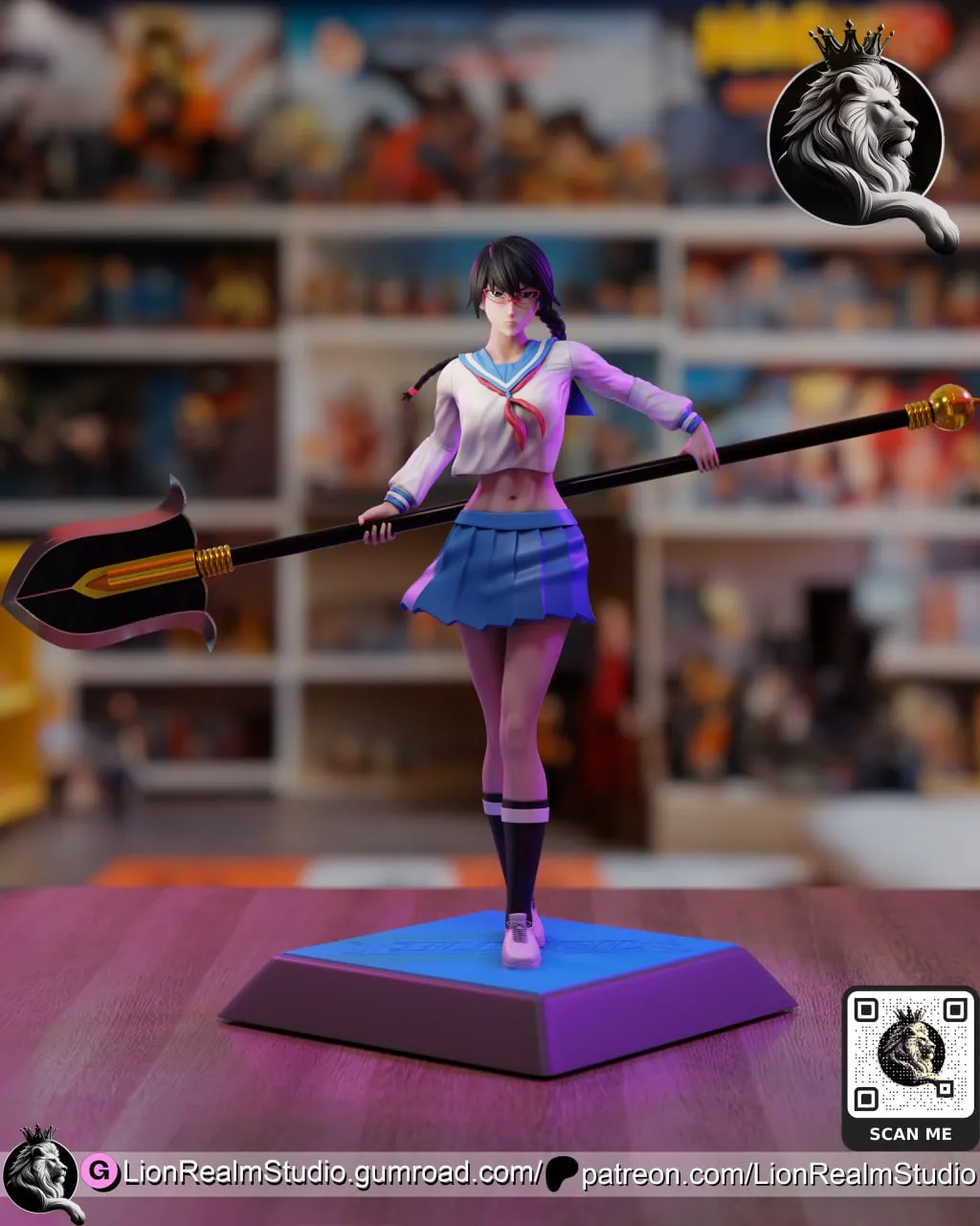 Lisa Yadomaru Bleach character figure with polearm on a display base