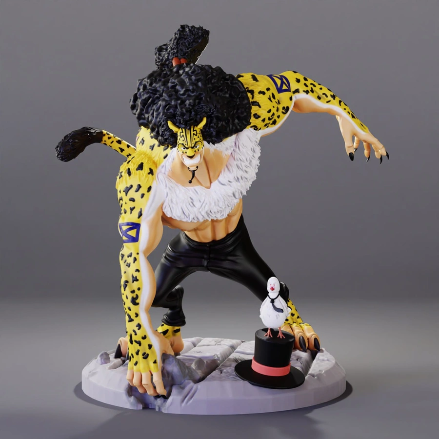 Rob Lucci One Piece leopard-form figure on a rocky display base