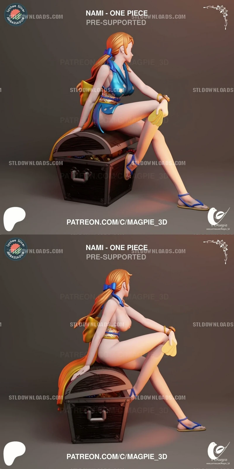Nami One Piece 3D figure seated on a treasure chest
