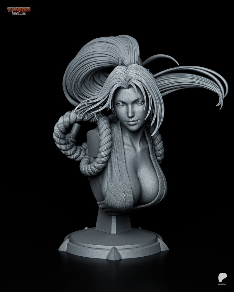 Mai Shiranui character bust with sweeping hair and a display base