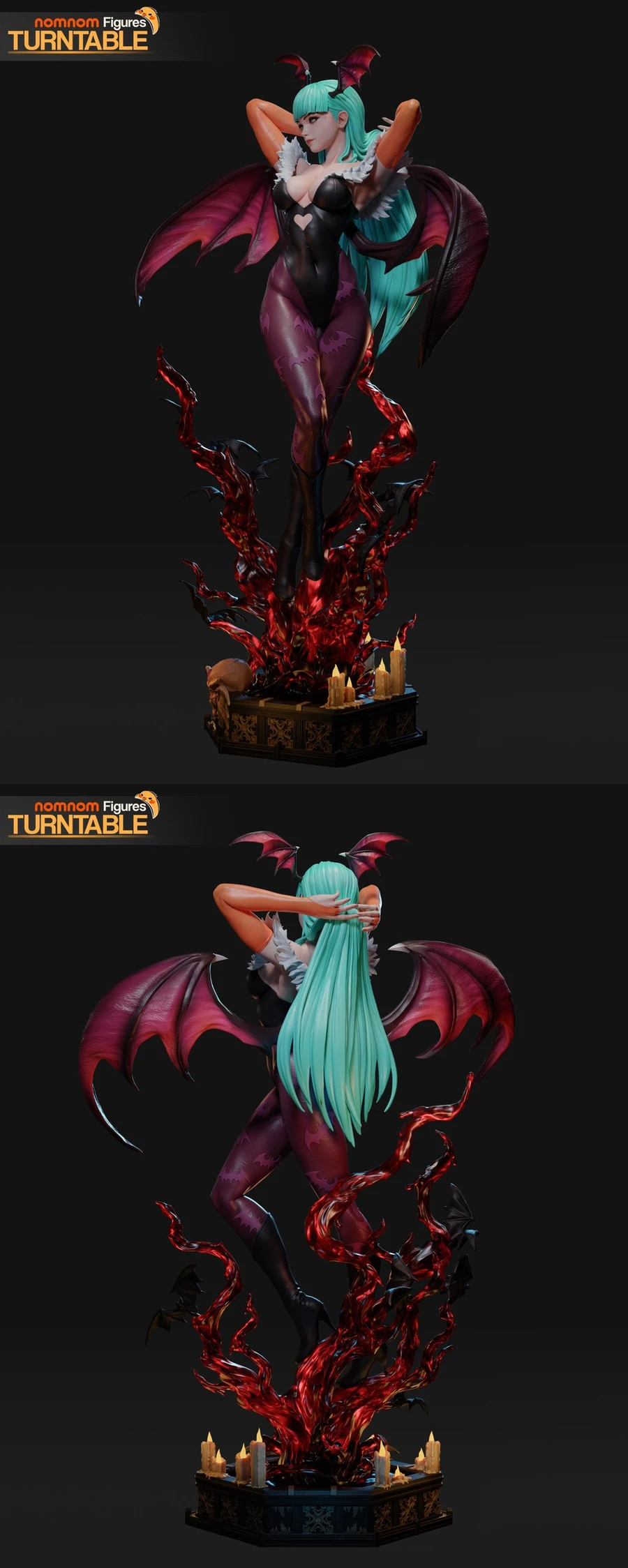 Morrigan Aensland Darkstalkers statue with bat wings and red display effects