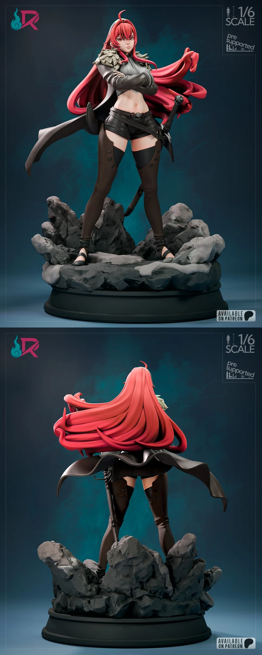 Eris Boreas Greyrat figure with red hair, sword, and rocky base