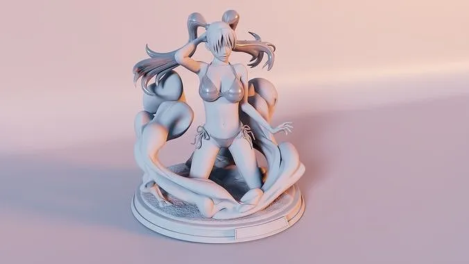 Naruto Sexy Jutsu anime statue with flowing hair, tails, and circular base