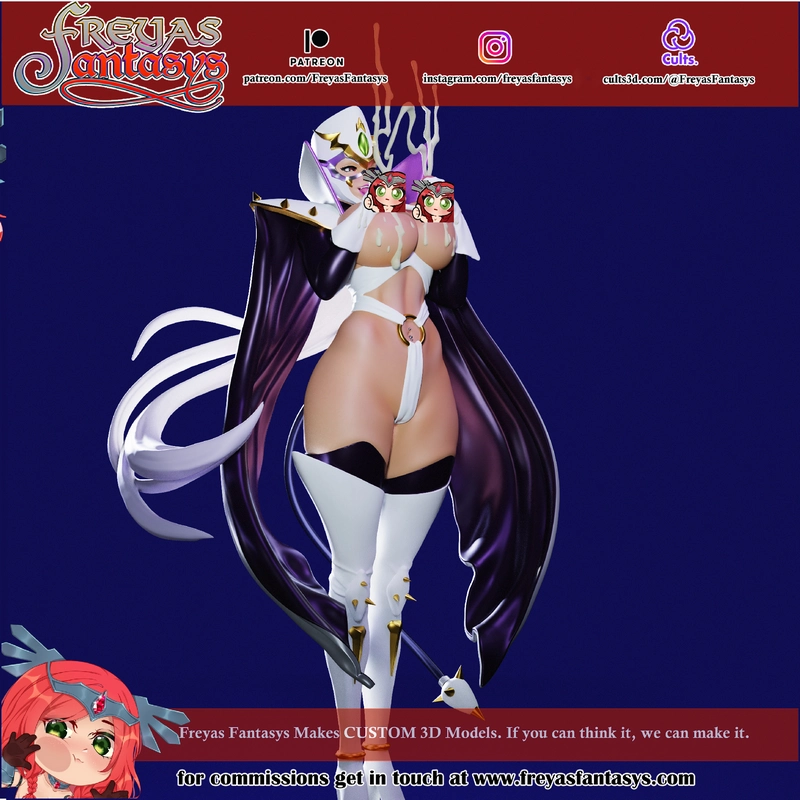 Phantom original character figure with a crown, purple hair, white ribbons, and tall boots