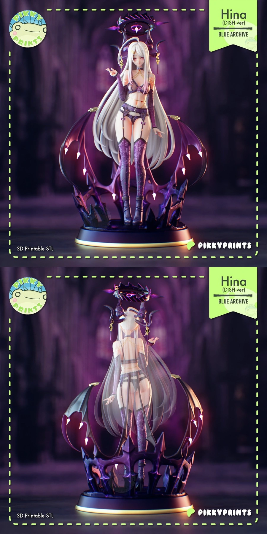 Hina Sorasaki Blue Archive STL figure with long hair and winged base