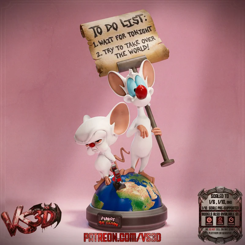 Pinky and the Brain Animaniacs model standing on a globe base