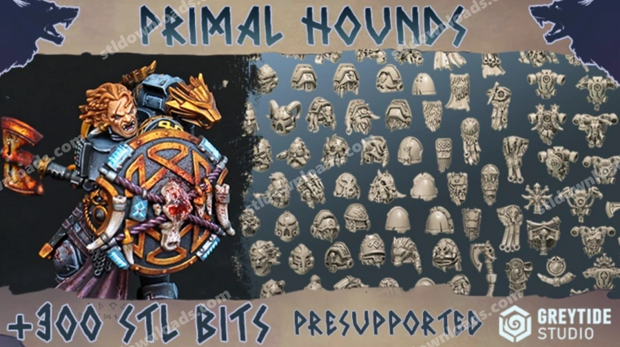 Primal Hounds armored Warhammer 40,000 warrior and miniature STL bits