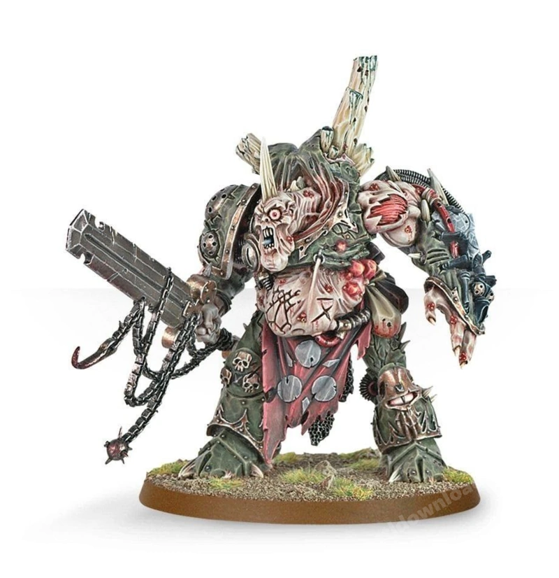 Horned armored creature miniature with chained weapon on a round base