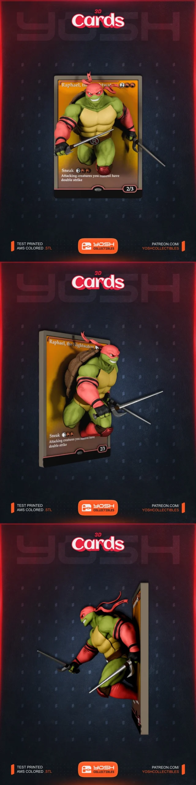 Raphael turtle warrior 3D figure mounted on a Magic: The Gathering card