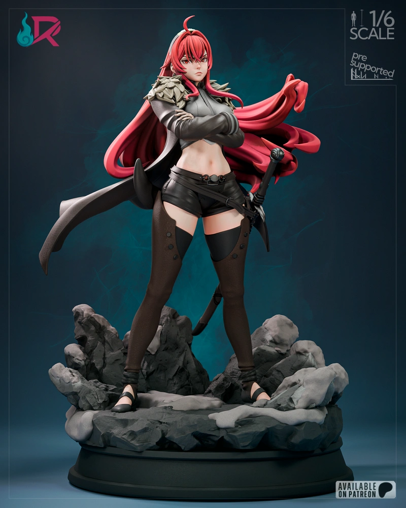 Eris Greyrat figure with red hair, sword, and rocky pedestal