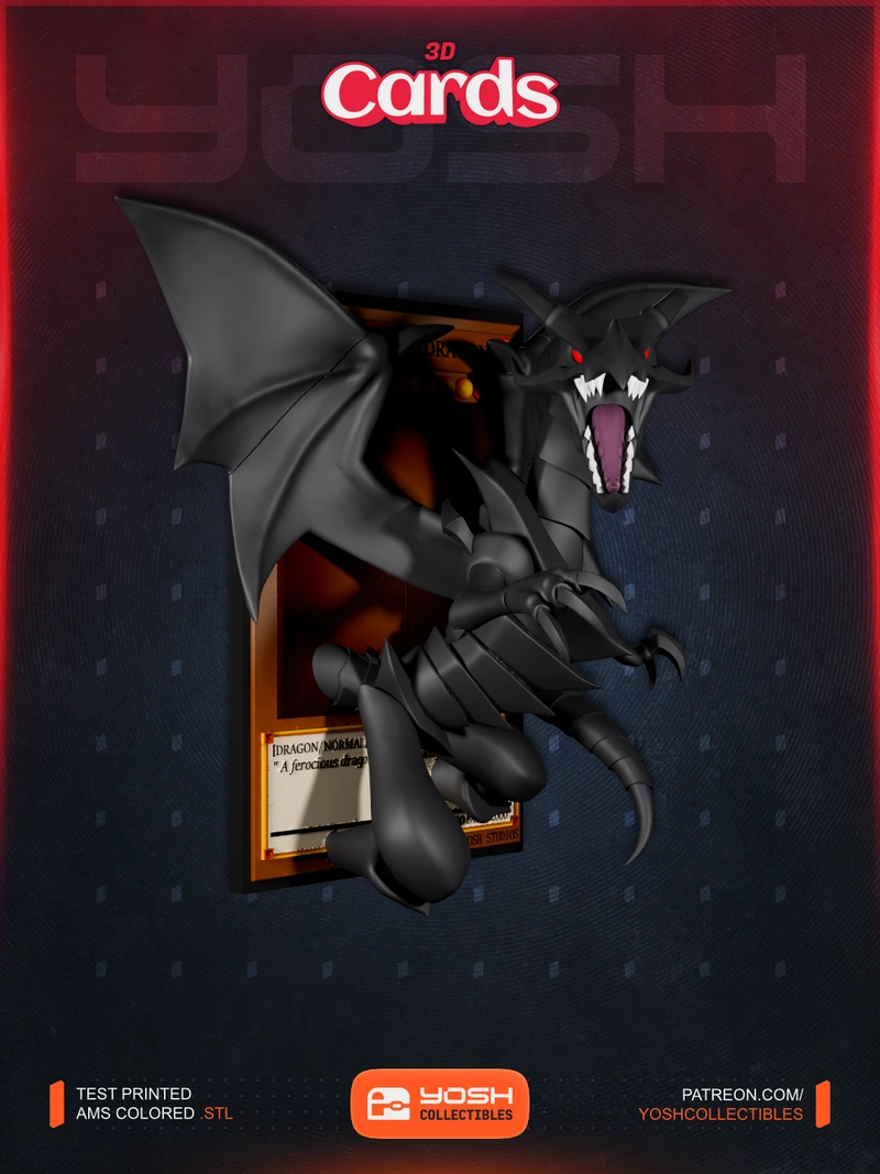 Red-Eyes Black Dragon Yu-Gi-Oh! 3D model with black wings, red eyes, fangs, claws, and curled tail