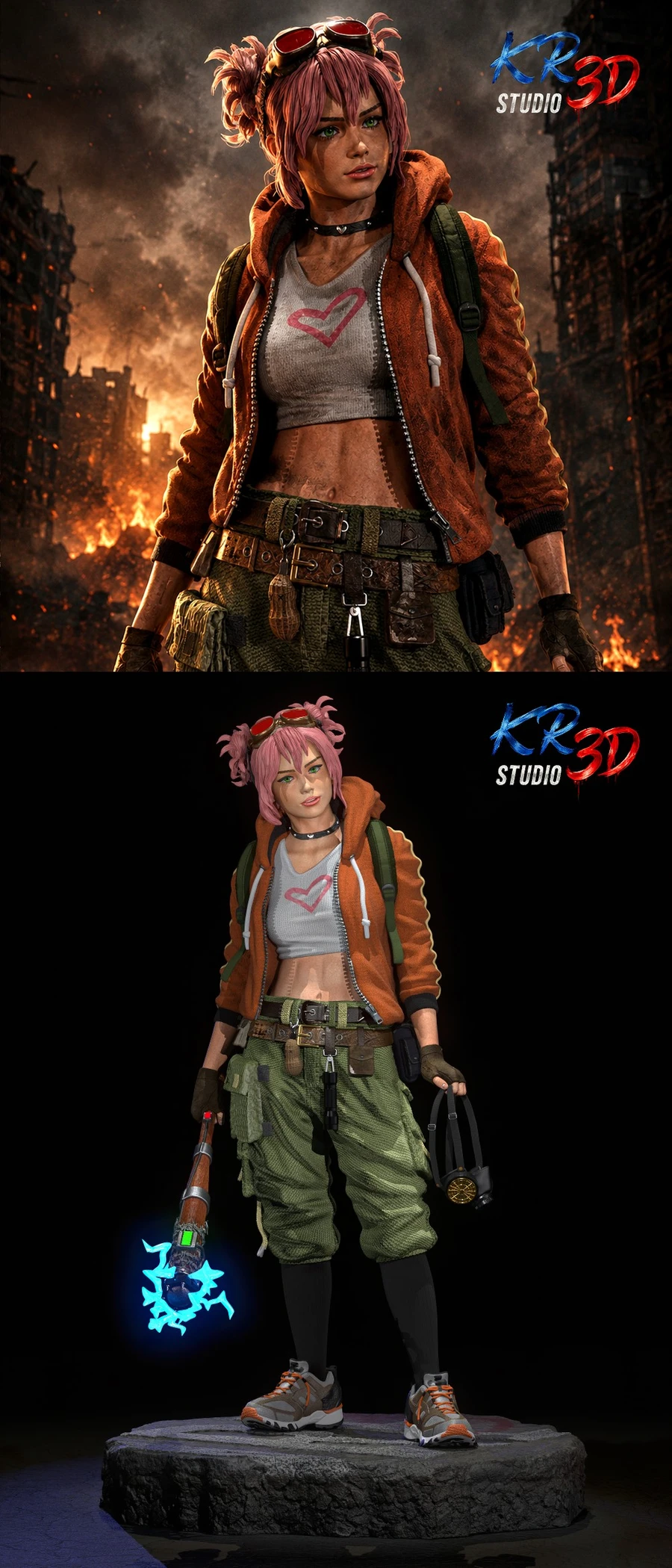 Roxie Keller original character figure with pink hair and orange jacket