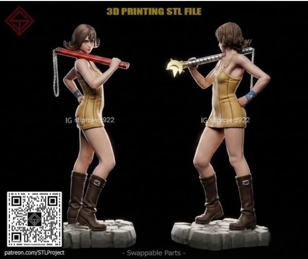 Selphie Tilmitt Final Fantasy VIII figure with weapon on a stone base